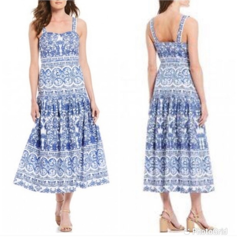 Antonio Milani A Line Midi Dress Blue and White